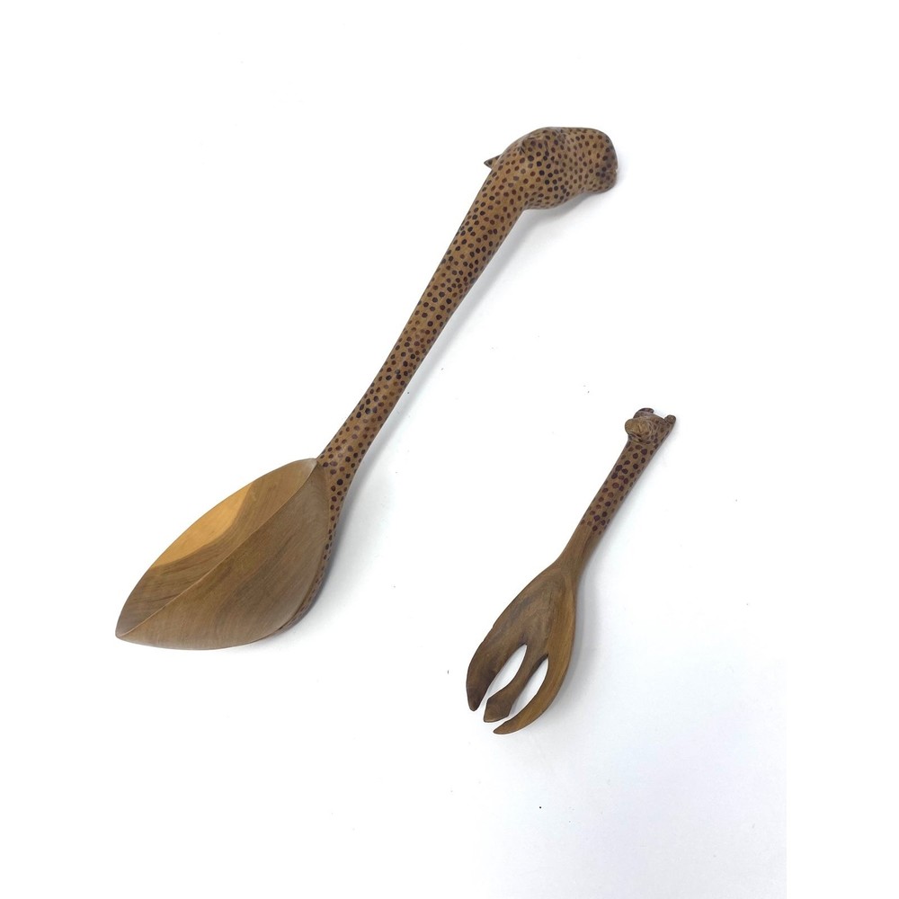 Safari Animal Wood Carved Kitchen Ladle and Fork Set